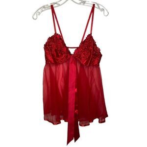 Vintage Red Lace lingerie Negligee Slip Sexy Small babydoll